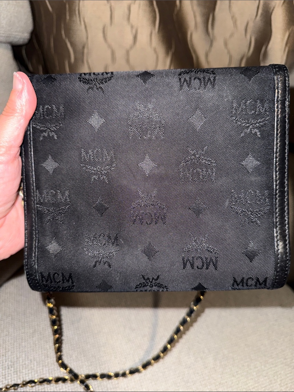 MCM Black Monogram Chain Shoulder Bag Clutch with Gold Plate - Picture 4 of 12